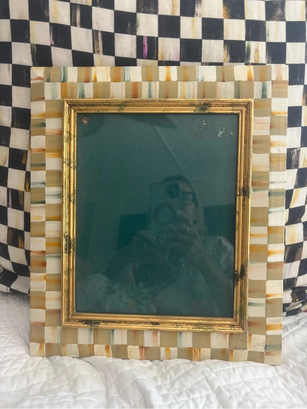 MacKenzie-Childs parchment frame in Gold, Cream, Tan and Green parchment design